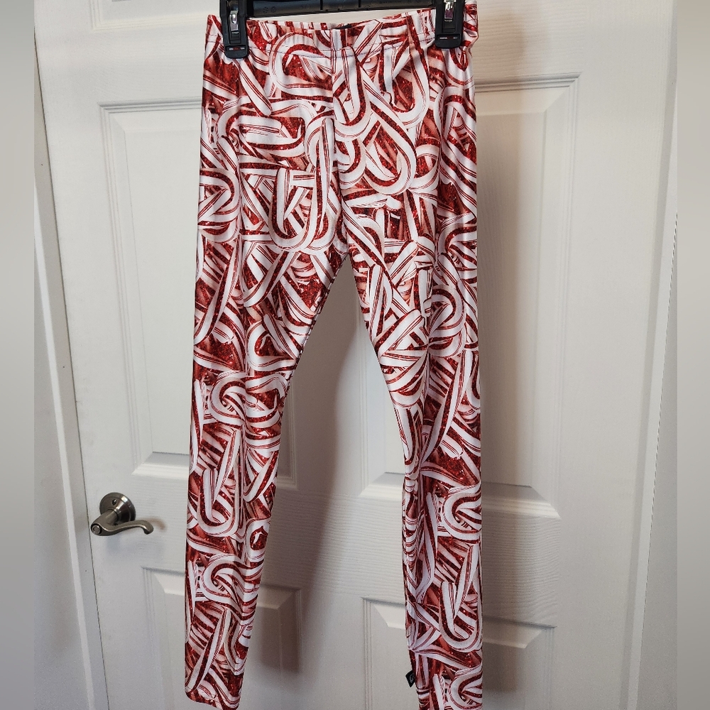 Terez Red and White Candy Cane Leggings